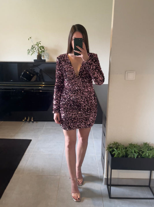 Robe sequins vieux rose