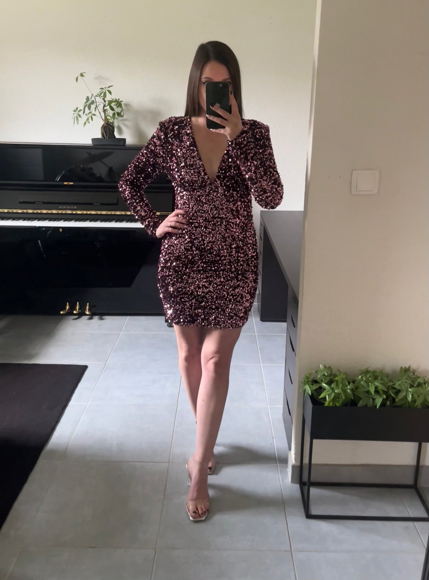 Robe sequins vieux rose